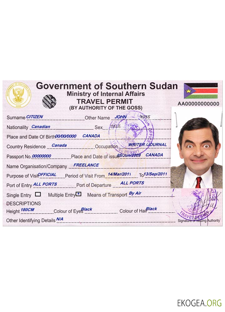 Permis de voyage SOUDAN DU SUD